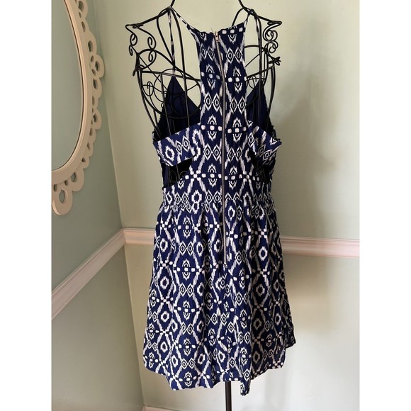 EVERLY Navy Blue White Sun Dress Halter Back Medium M Sleeveless - Picture 3 of 11